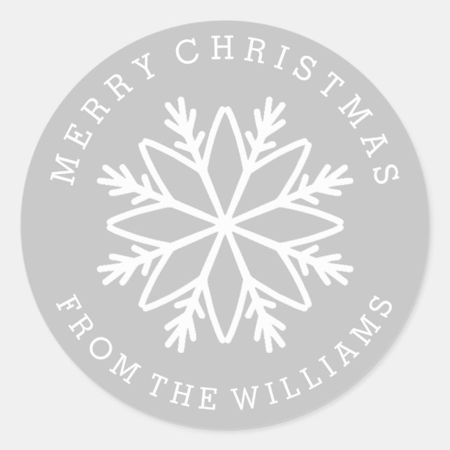 Silver Christmas Snowflake Personalised  colour Classic Round Sticker (Front)