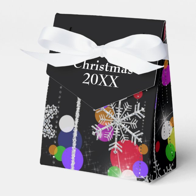 Silver Christmas Snowflakes On Black Favour Box (Front Side)