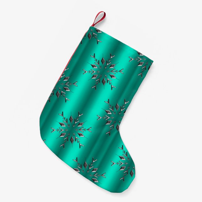Silver Christmas Star on Teal Small Christmas Stocking (Front (Hanging))