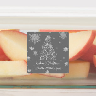 Silver Christmas Tree and Snowflakes Baking Labels