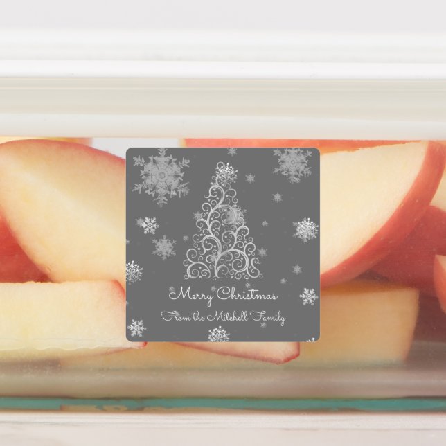 Silver Christmas Tree and Snowflakes Baking Labels (Affixed)