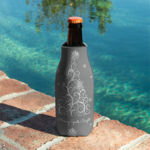 Silver Christmas Tree and Snowflakes Bottle Cooler