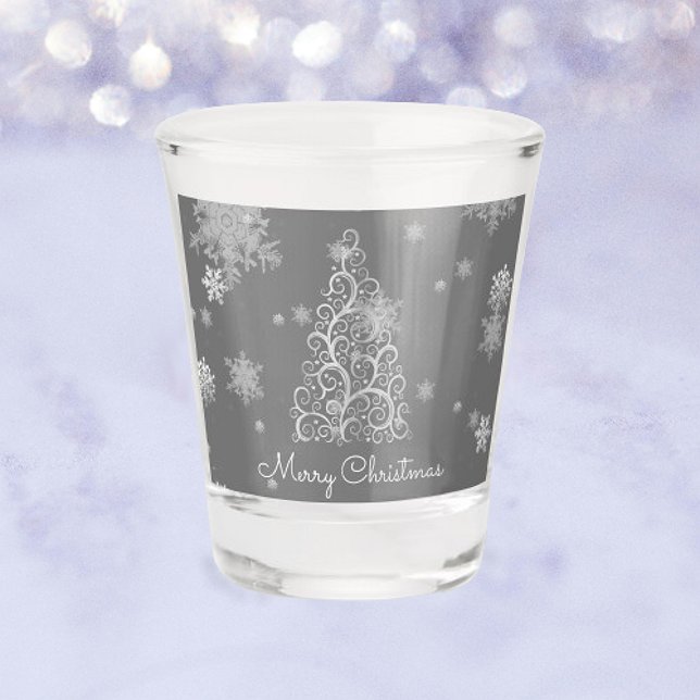Silver Christmas Tree and Snowflakes Shot glass (Silver Christmas Tree and Snowflakes Shot Glass)