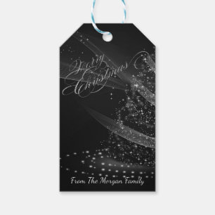 Silver Christmas Tree, Black - Personalised Gift Tags