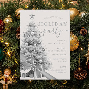 Silver Christmas Tree Bow Corporate Holiday Party Invitation