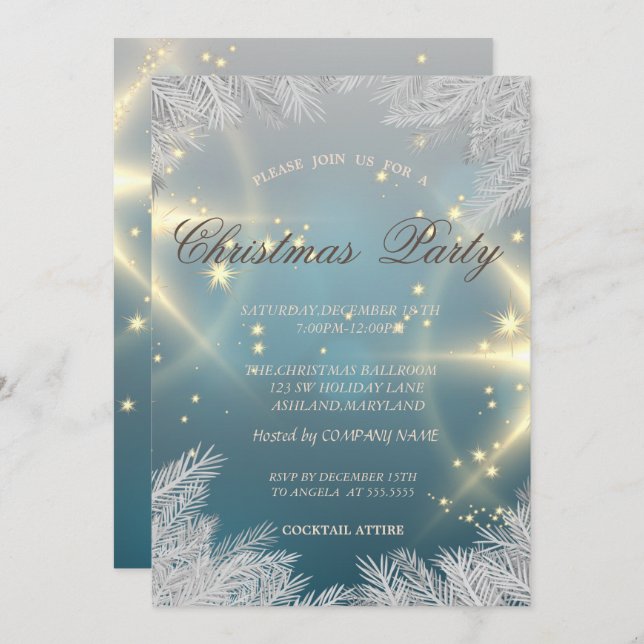 Silver Christmas Tree Branches,Corporate Party, Invitation (Front/Back)