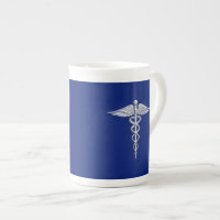 Silver Chrome Caduceus Medical Symbol on Navy Blue