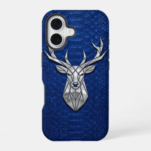 Silver Chrome Geometric Deer Blue Python iPhone 16 Case