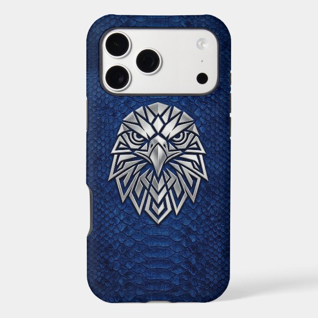 Silver Chrome Geometric Eagle Blue Python iPhone (Back)