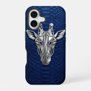 Silver Chrome Geometric Giraffe Blue Python iPhone 16 Case
