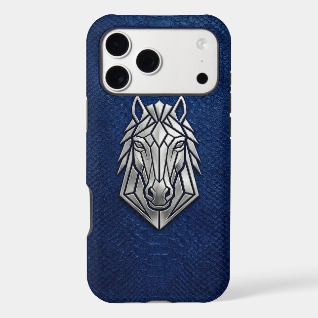 Silver Chrome Geometric Horse Blue Python iPhone (Back)