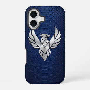 Silver Chrome Geometric Phoenix Blue Python iPhone 16 Case