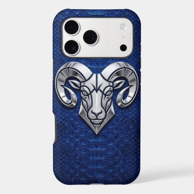 Silver Chrome Geometric Ram Blue Python iPhone (Back)