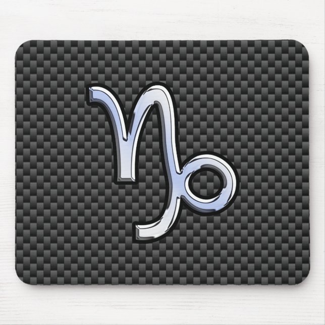 Silver Chrome like Capricorn Symbol Carbon Fibre Mouse Pad (Front)