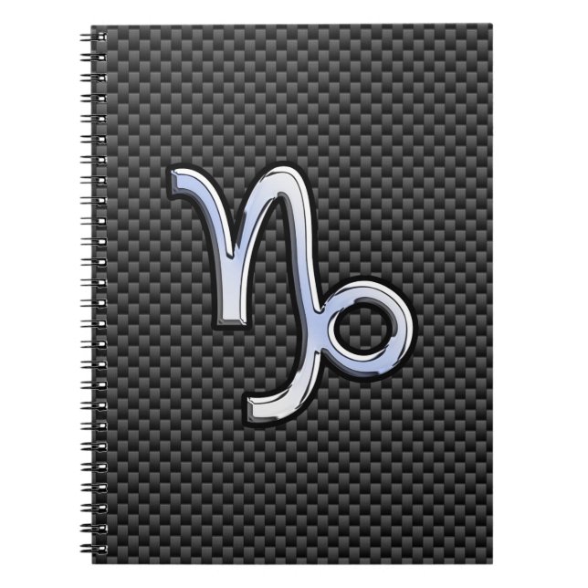 Silver Chrome like Capricorn Symbol Carbon Fibre Spiral Notebook (Front)