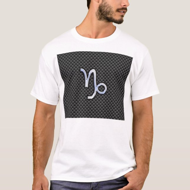 Silver Chrome like Capricorn Symbol Carbon Fibre T-Shirt (Front)
