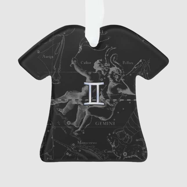 Silver Chrome like Gemini Zodiac Sign on Hevelius Ornament (Front)