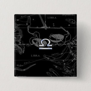Silver Chrome like Libra Zodiac Sign on Hevelius 15 Cm Square Badge