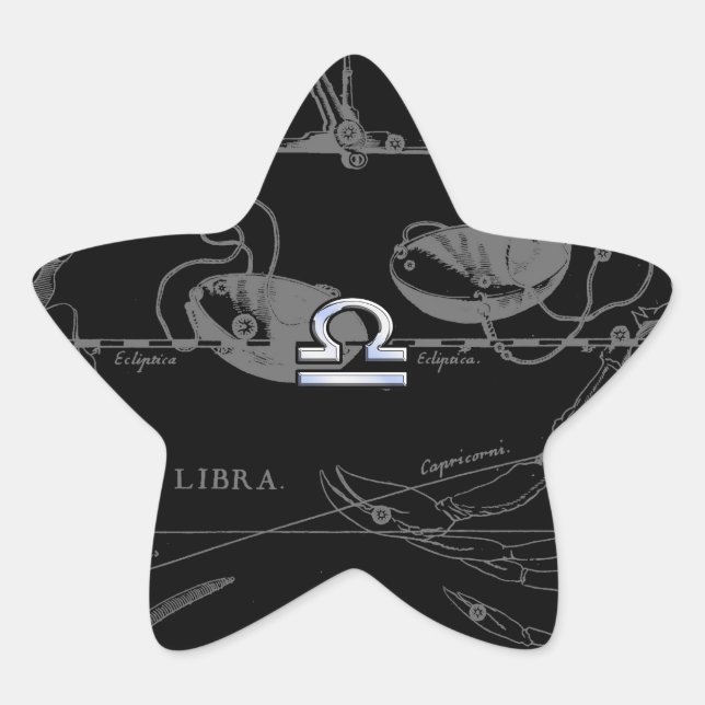 Silver Chrome like Libra Zodiac Sign on Hevelius Star Sticker (Front)