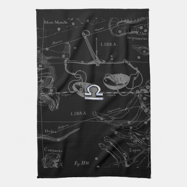 Silver Chrome like Libra Zodiac Sign on Hevelius Tea Towel (Vertical)