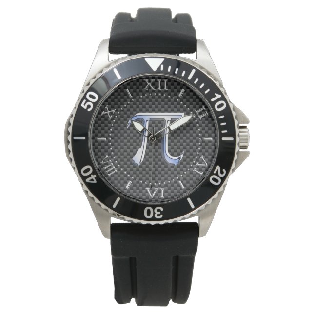 Silver Chrome Like Pi Symbol on Carbon Dial Watch (Front)