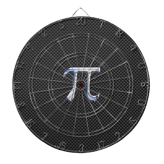 Silver Chrome Like Pi Symbol on Carbon Fibre Print Dartboard (Front)