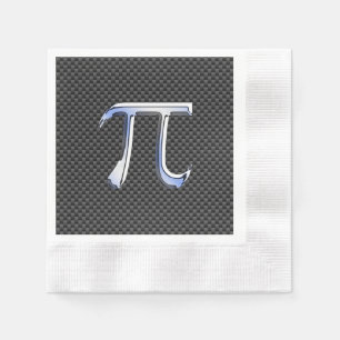 Silver Chrome Like Pi Symbol on Carbon Fibre Print Napkin
