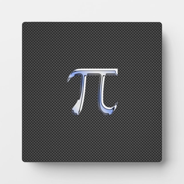 Silver Chrome Like Pi Symbol on Carbon Fibre Print Plaque (Front)