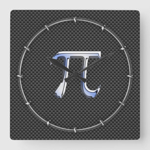 Silver Chrome Like Pi Symbol on Carbon Fibre Square Wall Clock