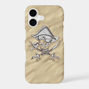 Silver Chrome Like Pirate Skull in the Sand
