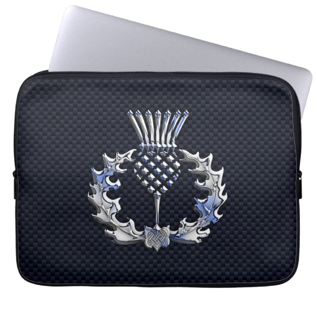 Silver Chrome Like Scottish Thistle Laptop Sleeve (Front)