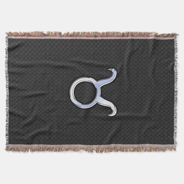 Silver Chrome Like Taurus Zodiac Sign Throw Blanket (Front)