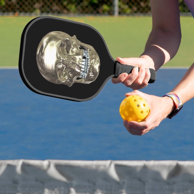 Silver Chrome Skull Pickleball Paddle (Insitu)