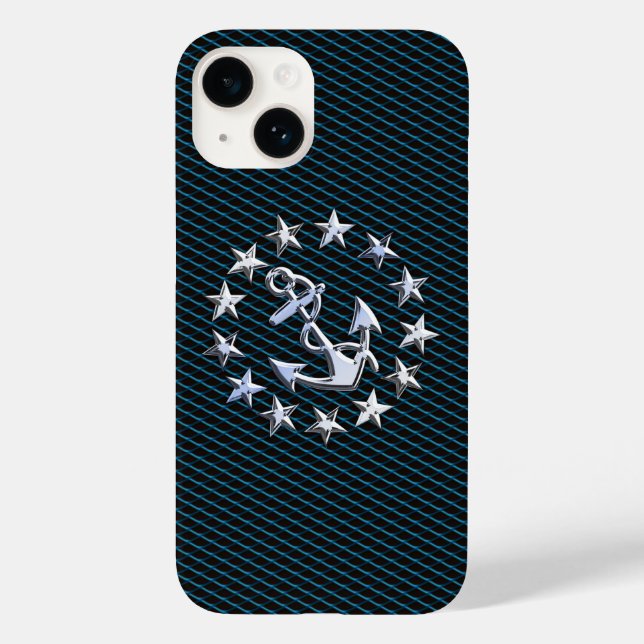 Silver Chrome Yacht Flag on Grille Style Case-Mate iPhone Case (Back)