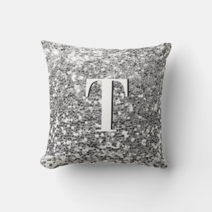 Silver Chunky Glitter Monogrammed Cushion