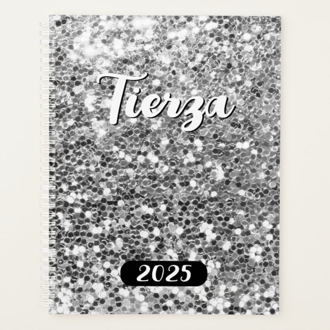 Silver Chunky Glitter Personalised 2025 Planner (Front)