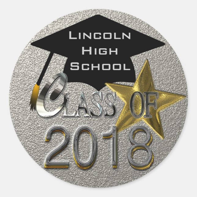 Silver Class Of 2018 Graduation Seal Sticker (Front)