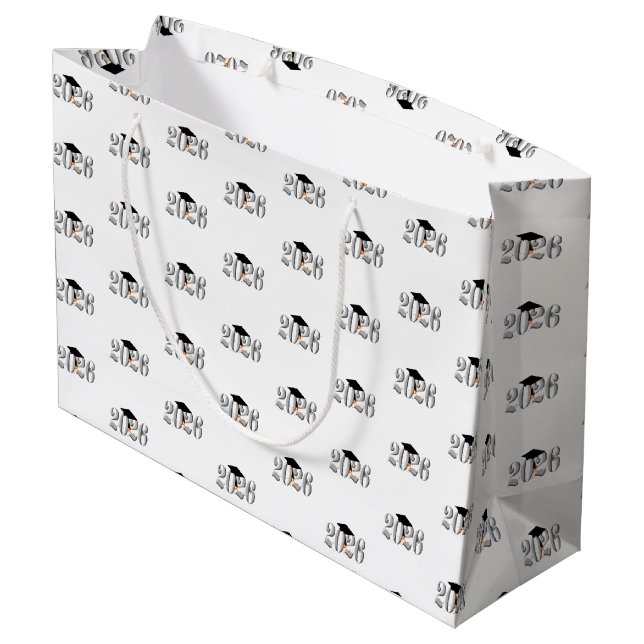 Silver Class of 2026 Graduation Large Gift Bag (Back Angled)