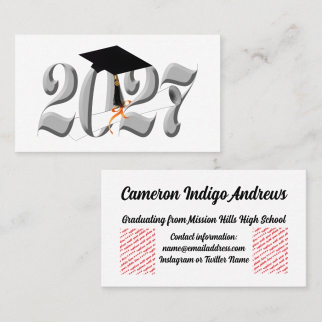 Silver Class of 2027 Graduation Business Card (Front/Back)