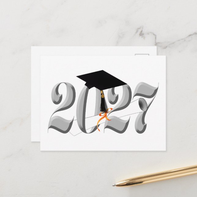 Silver Class of 2027 Graduation Postcard (Front/Back In Situ)
