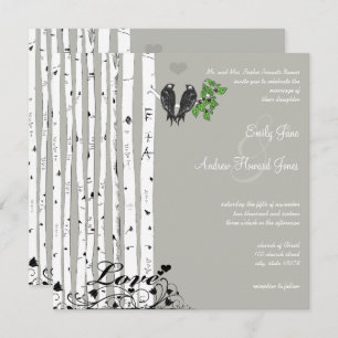 Silver Cloud Birch Vintage Birds Wedding Invitation