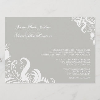 Silver Cloud Floral Accent Wedding Invitation