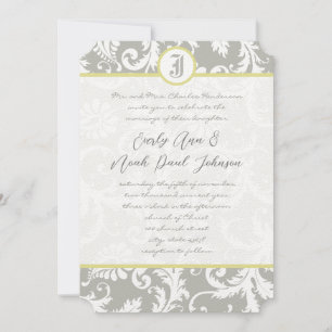 Silver Cloud Grey Damask Yellow Wedding Invitation