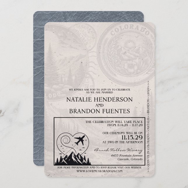 Silver Colorado Passport Wedding Invitation (Front/Back)