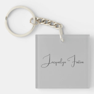 Silver Colour Elegant Grey Calligraphy Script Name Key Ring