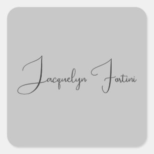 Silver Colour Elegant Grey Calligraphy Script Name Square Sticker