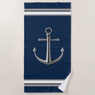 Silver Coloured Anchor Beach Towel