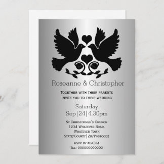 Silver Coloured Dove Personalised Wedding Invitation