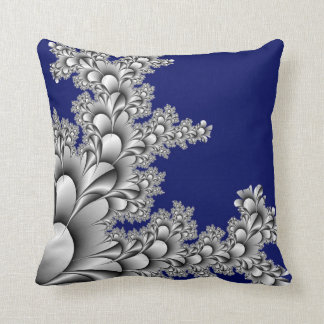 Silver Coloured Fractal on Midnight Blue Cushion
