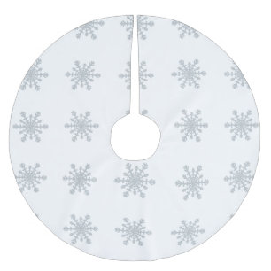 Silver Coloured Snowflakes on Winter White Brushed Polyester Tree Skirt